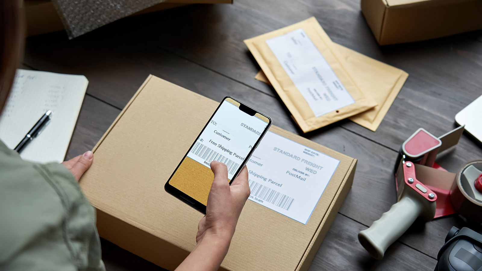 small parcel shipping label close up